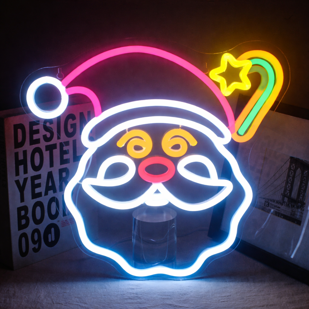 LED Santa Face Neon Sign Multicolor Christmas Wall Décor