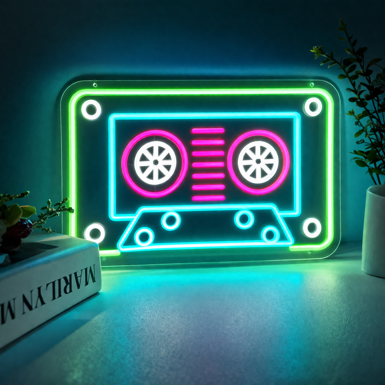 Retro Cassette Tape LED Neon Sign Wall Decoration Home Bar Music Room