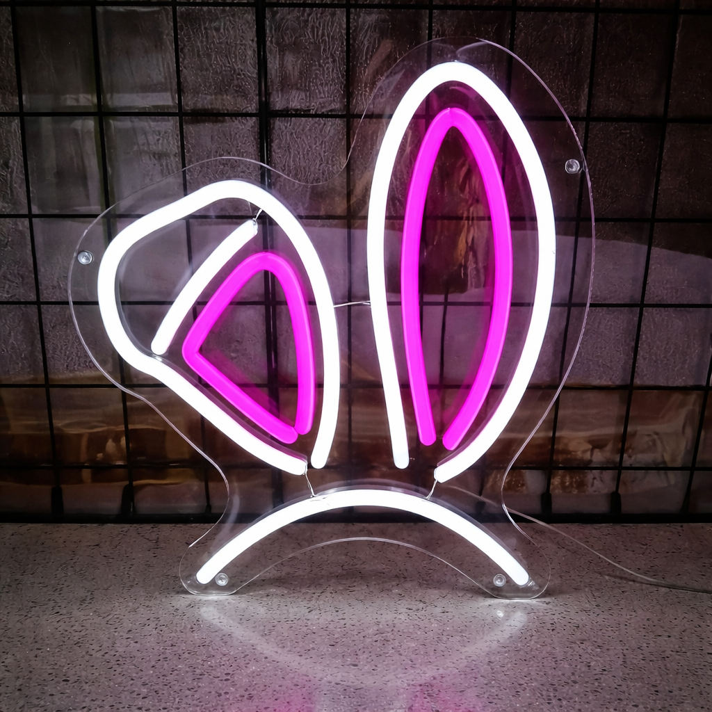 Bunny Ears LED Neon Sign Pink White Rabbit Neon Light for Room Wall Decor