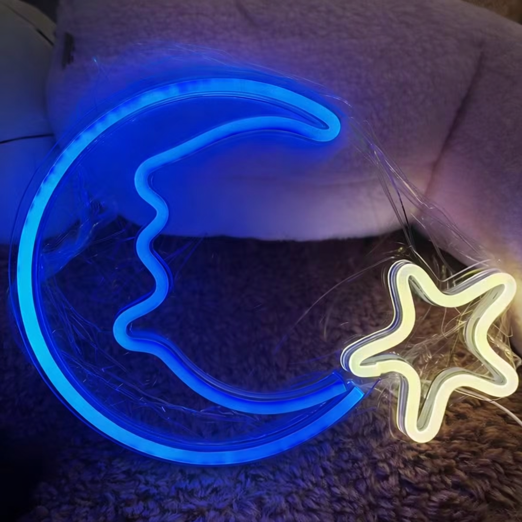 Moon Star LED Neon Sign for Bedroom Aesthetic Wall Decor Light