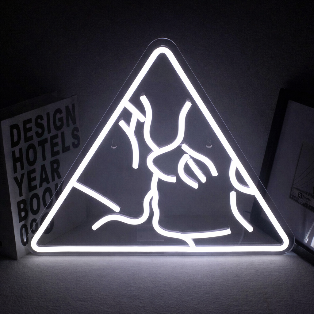 Triangle Abstract Face LED Neon Sign Pink Line Art Light for Modern Bedroom Wall Decor