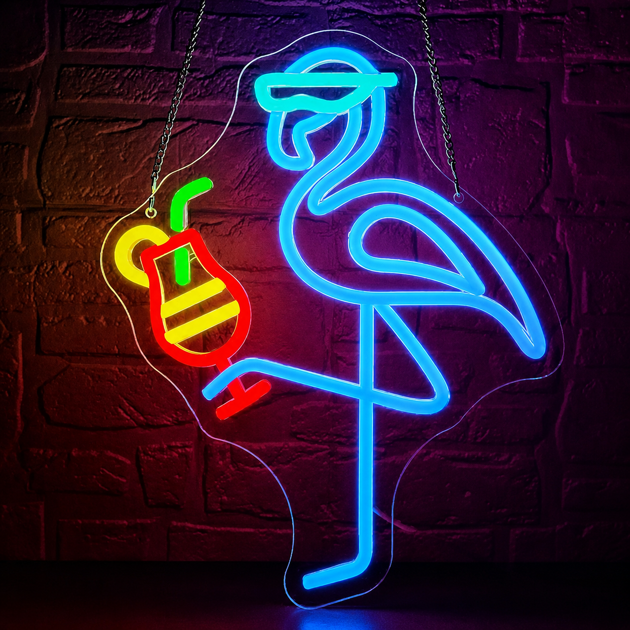 Flamingo Cocktail LED Neon Sign Tropical Bird Drink Neon Light Wall Decor for Bar Bedroom Party
