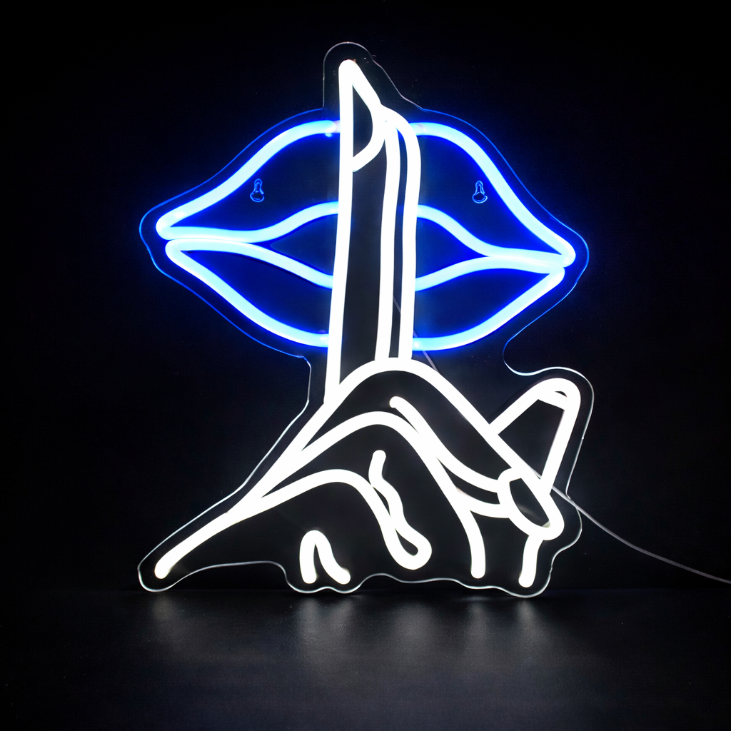 Abstract Lips Hand Gesture LED Neon Sign Pink Artistic Wall Light for Room Decor