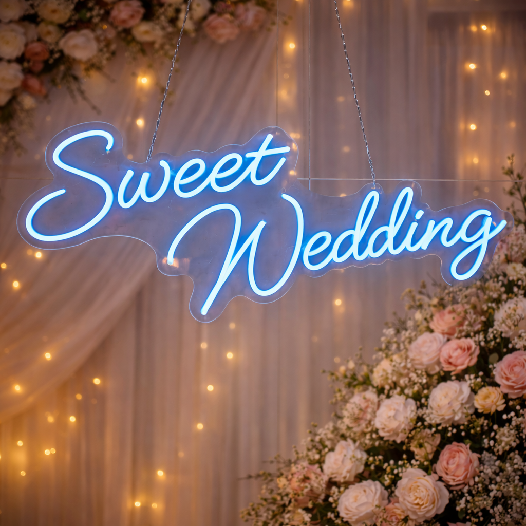 Sweet Wedding LED Neon Sign Romantic Script Neon Light for Wedding Backdrop Reception Decor