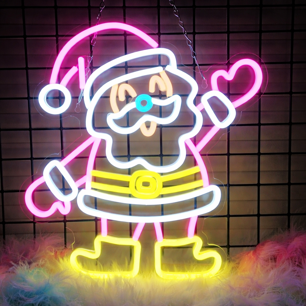 LED Santa Claus Neon Sign Red, White & Yellow Christmas Decoration