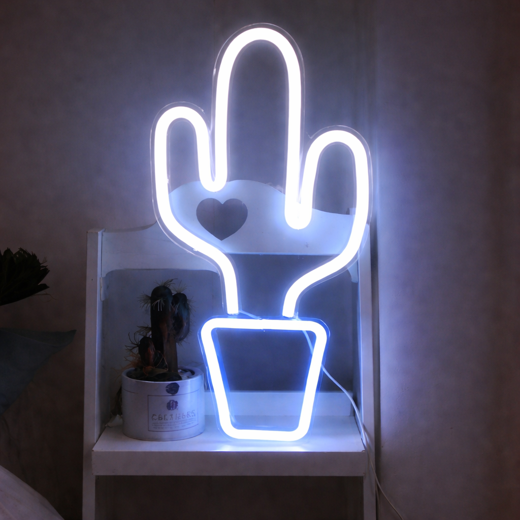 Heart Cactus LED Neon Sign for Bedroom Aesthetic Wall Decor Light
