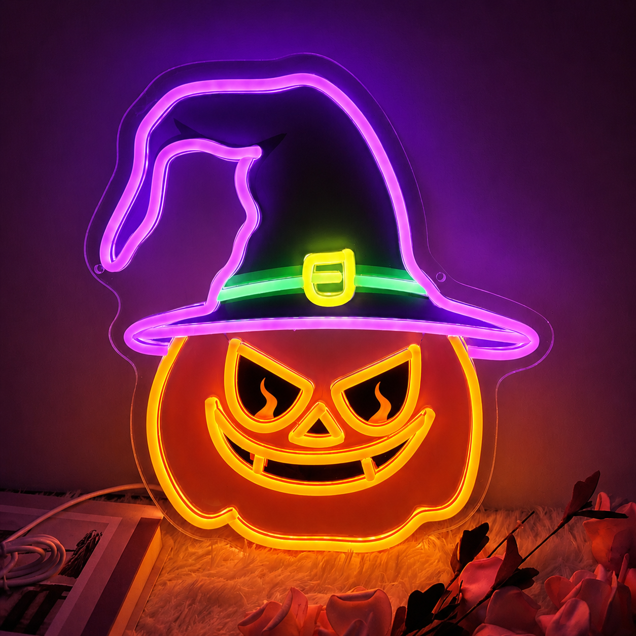 Halloween Pumpkin LED Neon Sign Witch Hat Jack O Lantern Neon Light Wall Decor for Party Room Bar Halloween Decor