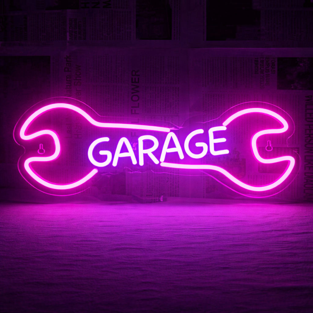 Personalized Garage LED Neon Sign with Wrench Custom Name Light for Workshop Decor