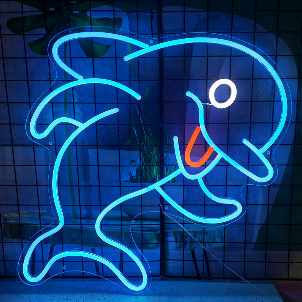 Cute Dolphin LED Neon Sign for Kids Room Ocean Theme Wall Decor