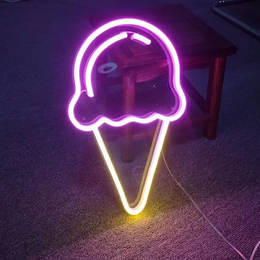Ice Cream LED Neon Sign Pink Scoop Cone Neon Light for Cafe Dessert Shop Wall Decor
