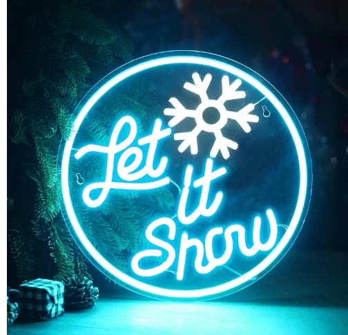 LED Let It Snow Neon Sign with Snowflake Circle Design