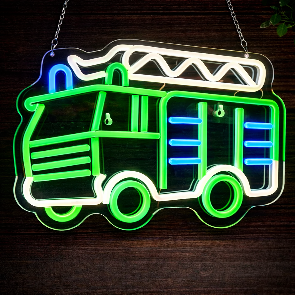 Fire Truck LED Neon Sign for Kids Room & Firefighter Theme Decor