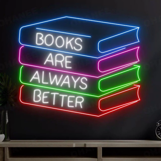 Books Are Always Better LED Neon Sign Colorful Stack Books Wall Light for Library Reading Room Book Lover Decor