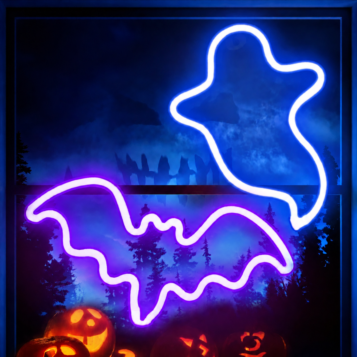 Ghost and Bat LED Neon Sign Halloween Neon Light Wall Decor for Bedroom Party Bar