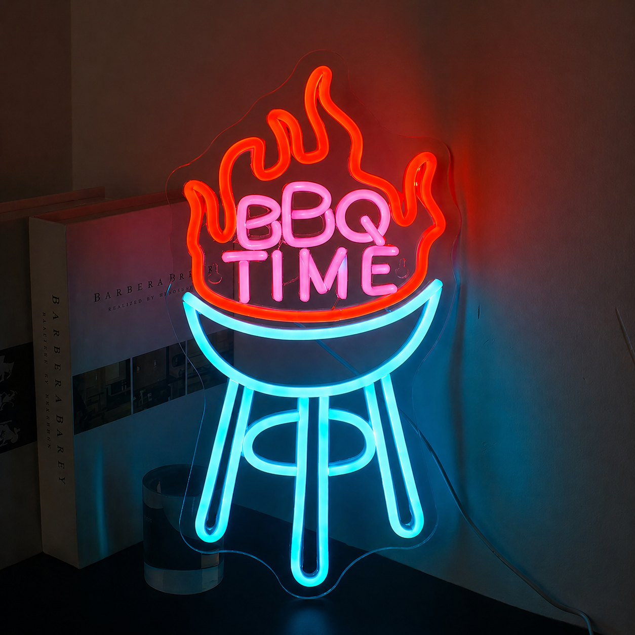 BBQ Time LED Neon Sign Barbecue Grill Neon Light Wall Decor for Kitchen Patio Restaurant Party