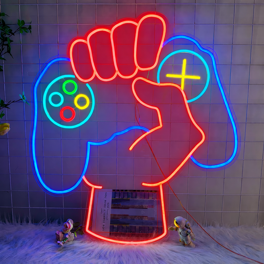 Gaming Controller Hand Grip LED Neon Sign for Gamer Room & Esports Decor