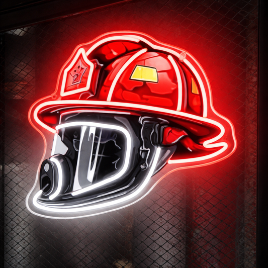 Firefighter Helmet & Mask LED Neon Sign for Firehouse Garage Decor