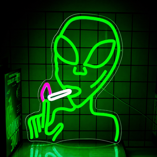 Alien Smoking LED Neon Sign Green Red UFO Neon Light Wall Decor for Bedroom Game Room