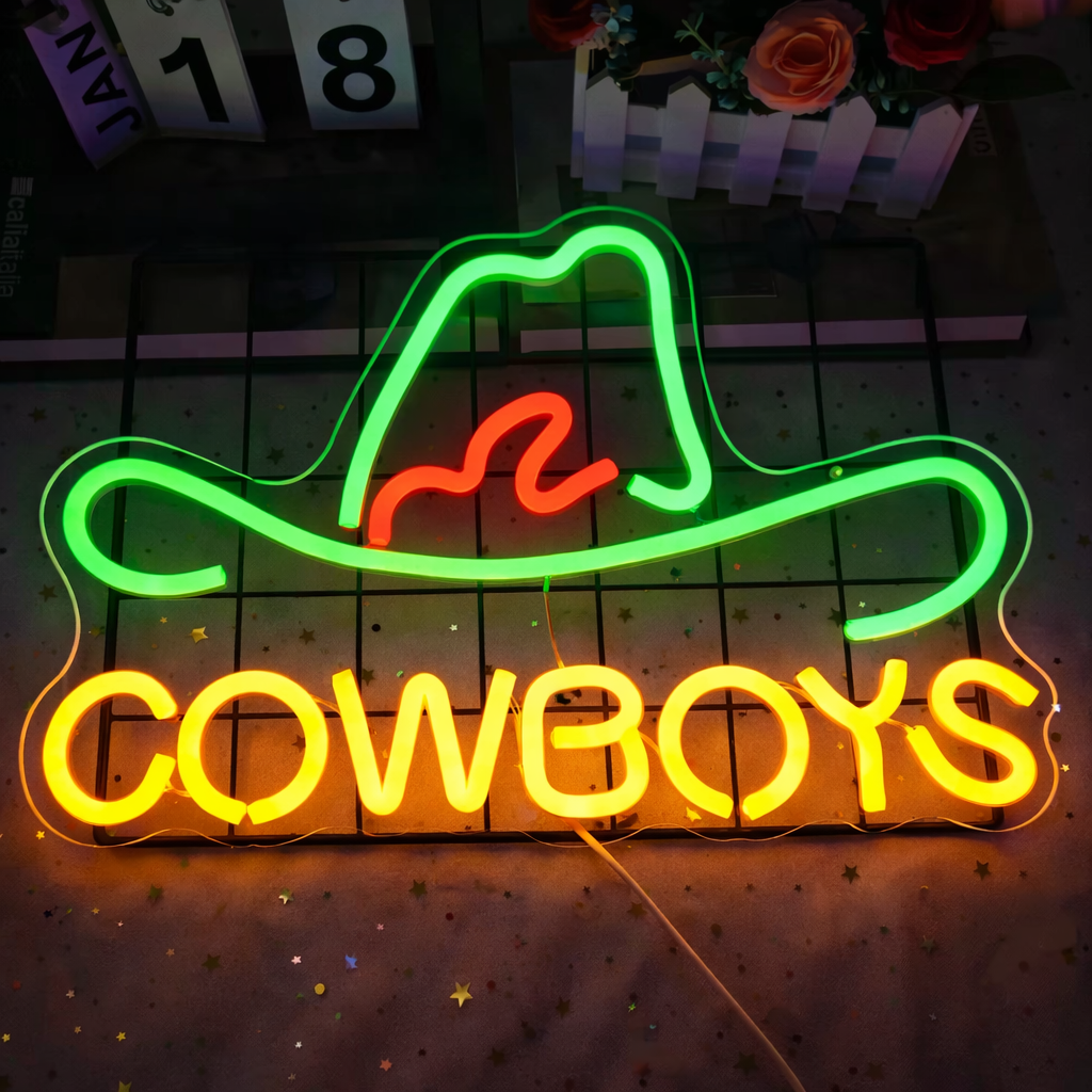 Cowboy Hat Neon Sign for Bar Decor LED Western Wall Light