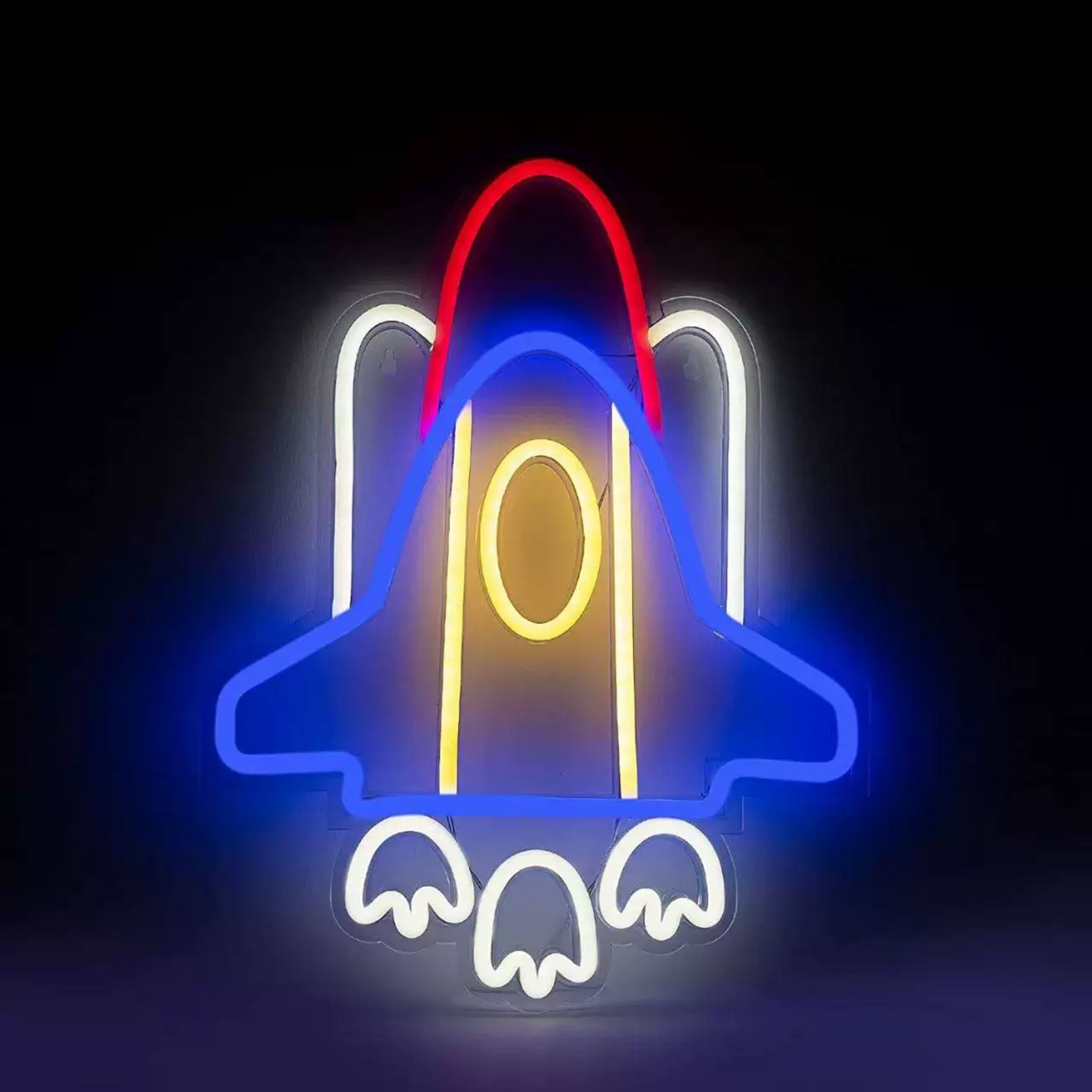 Rocket Ship LED Neon Sign Space Shuttle Light for Kids Room Wall Decor