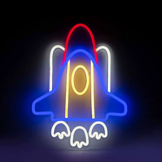 Rocket Ship LED Neon Sign Space Shuttle Light for Kids Room Wall Decor