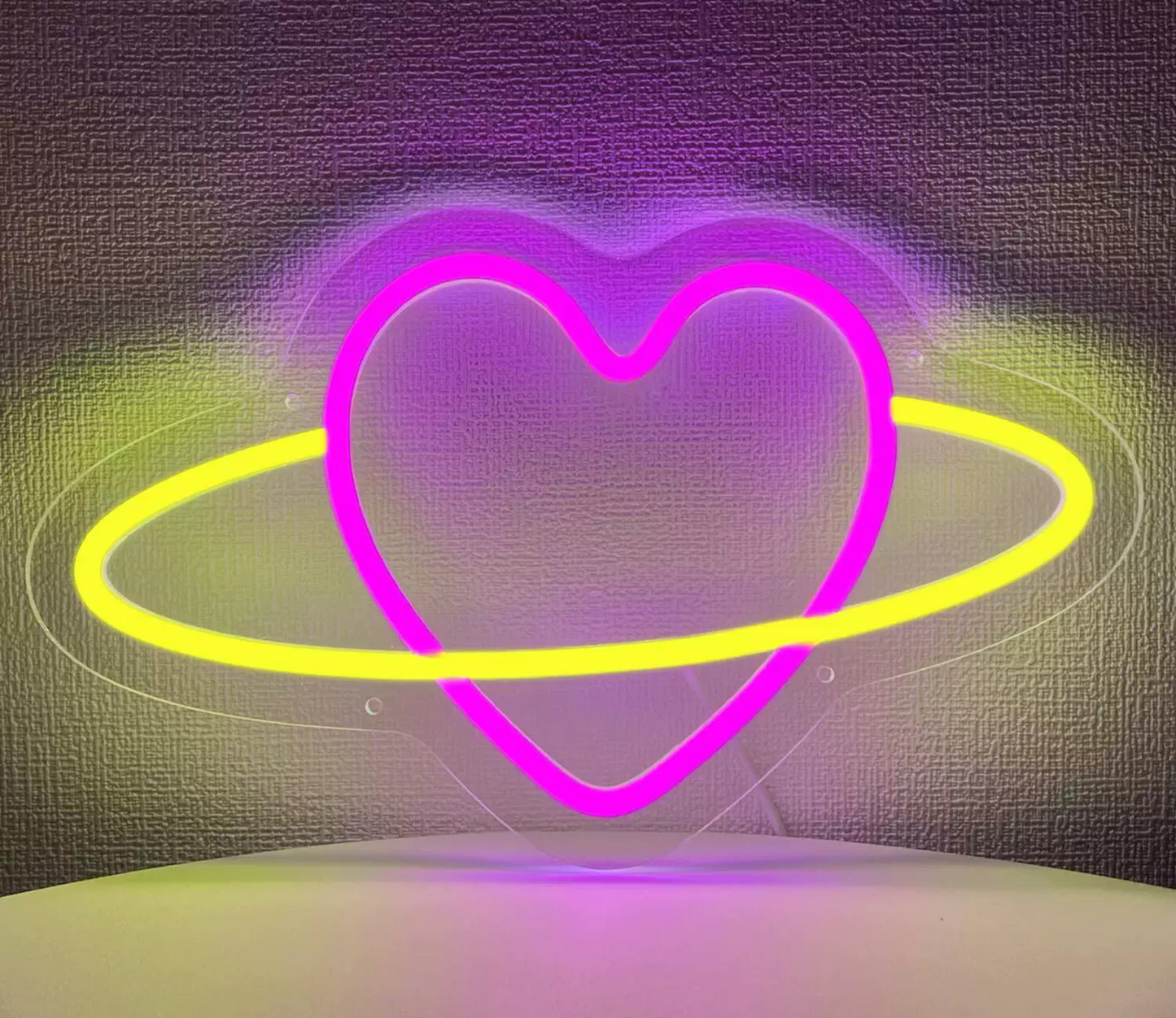 Pink Heart Saturn LED Neon Sign Aesthetic Planet Love Light for Bedroom Decor