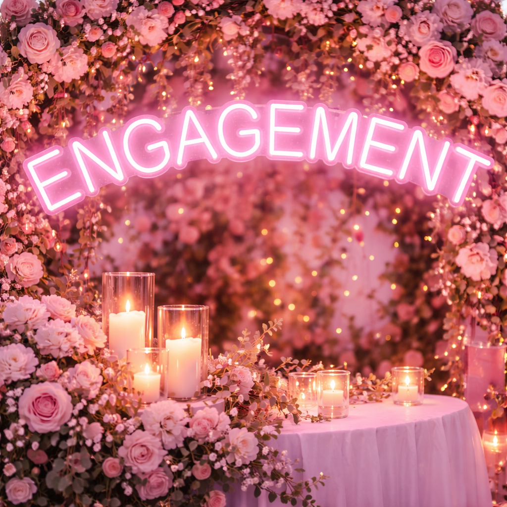 Engagement LED Neon Sign Elegant Arc Lettering with Warm White Illumination for Wedding & Proposal Decor