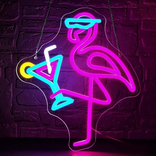 Flamingo Cocktail LED Neon Sign Tropical Bird Drink Neon Light Wall Decor for Bar Bedroom Party