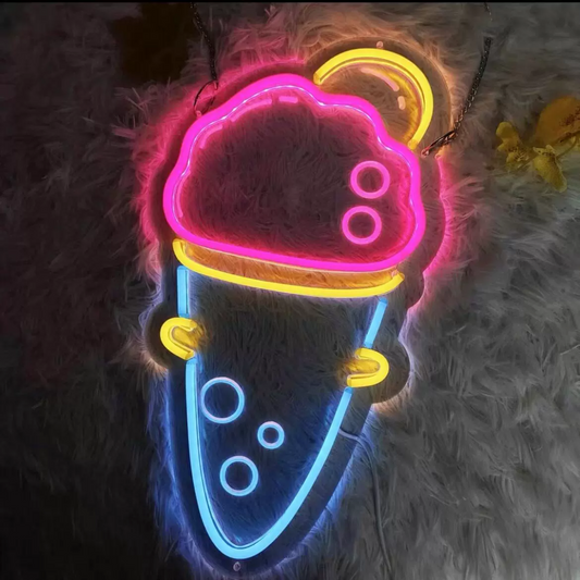 Cute Ice Cream Cup LED Neon Sign Multi Color Dessert Neon Light for Cafe Shop Wall Decor