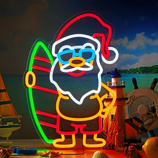 LED Surfing Santa Neon Sign Summer Holiday Decoration