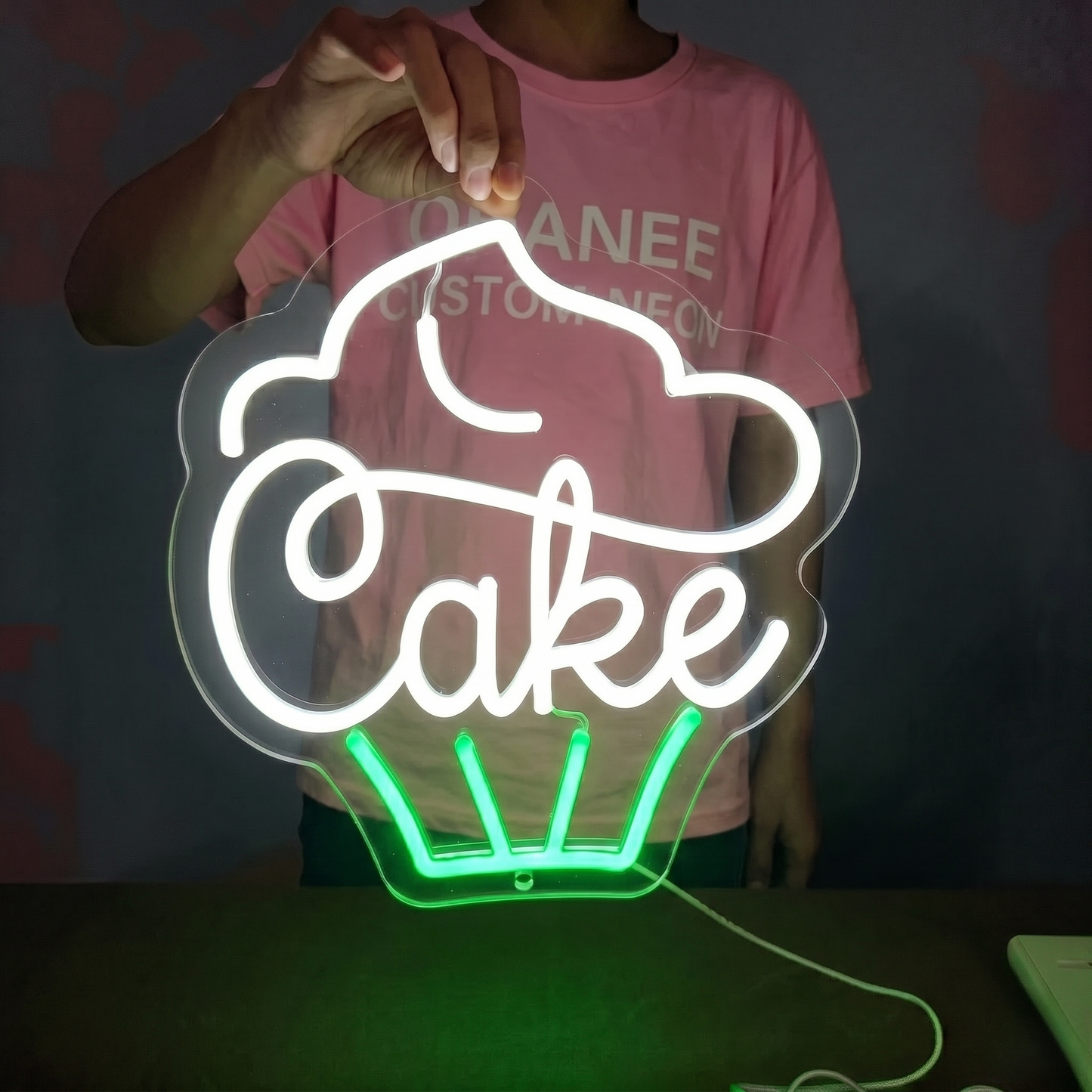 Cake LED Neon Sign Warm White Yellow Bakery Neon Light Wall Decor for Cafe Kitchen