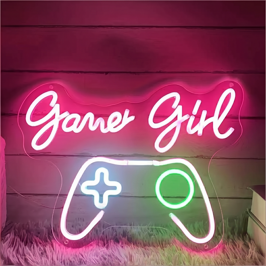 Gamer Girl LED Neon Sign Pink White Gaming Controller Neon Light Wall Decor for Game Room Bedroom