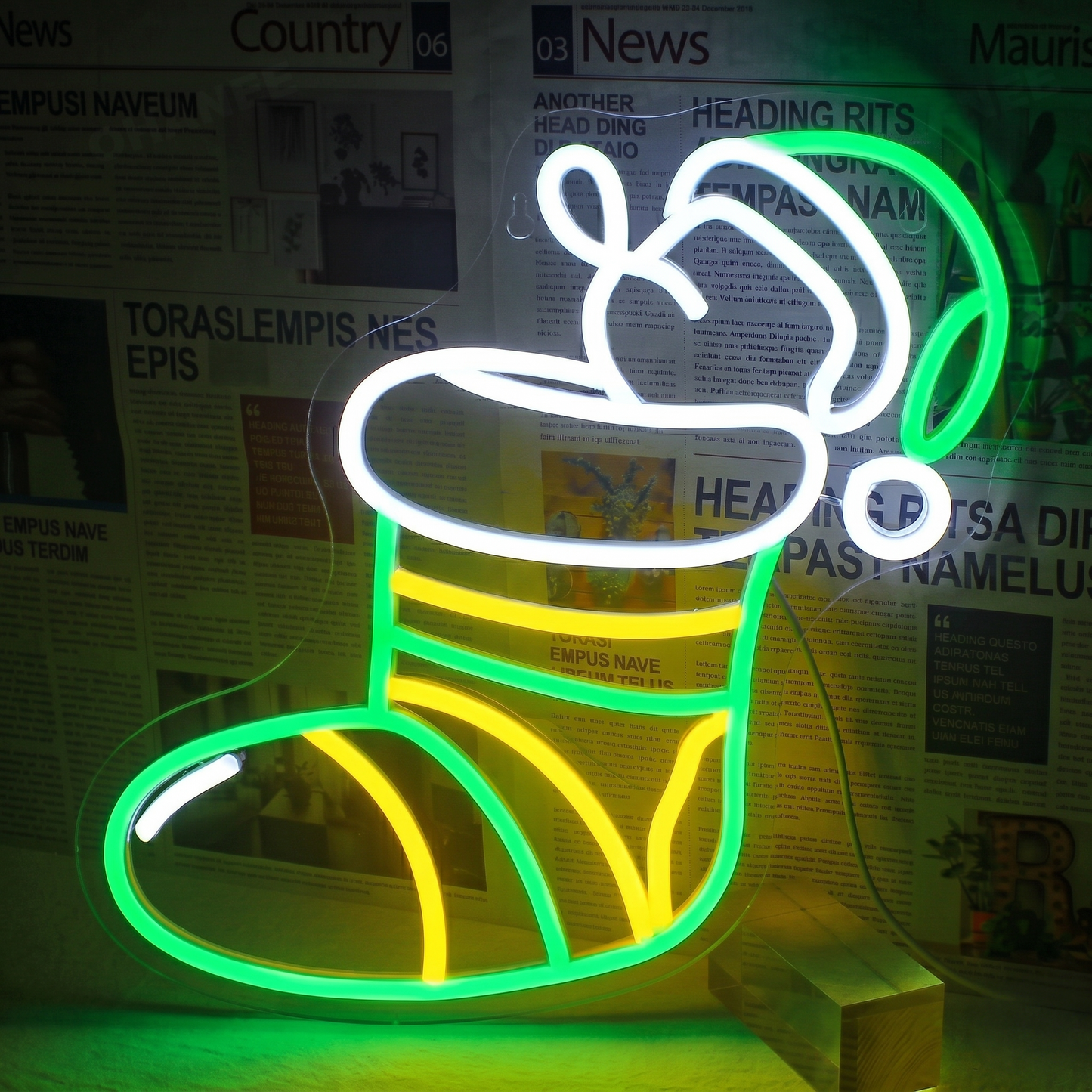 Christmas Stocking-Shaped LED Neon Sign ，Dual Red & Yellow Holiday Wall Decor Light, Ideal for Creating a Festive Atmosphere at Christmas Parties, Children's Rooms, and Store Window Displays.