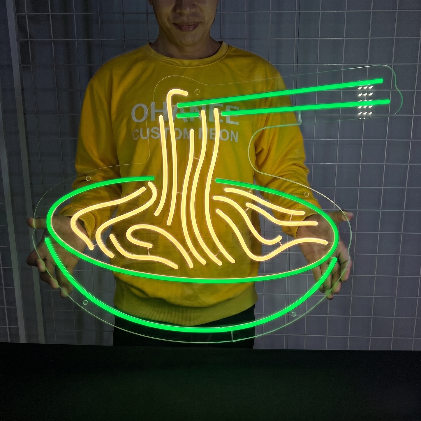Noodles LED Neon Sign Pink Yellow Chopsticks Neon Light Wall Decor for Restaurant Cafe Kitchen