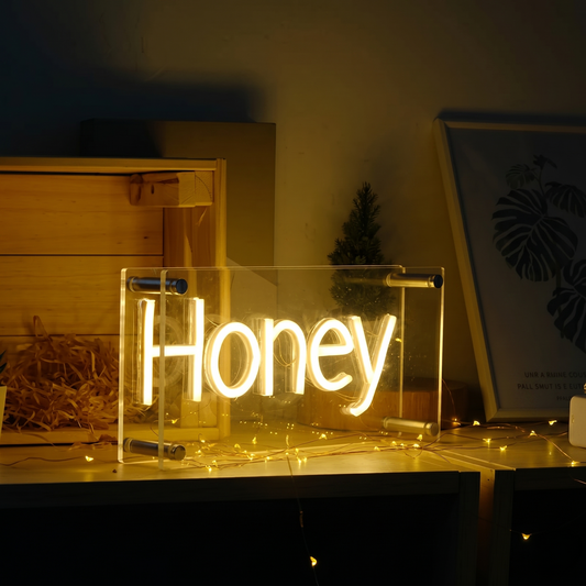 Honey LED Neon Sign Ice Blue Word Neon Light Wall Decor for Bedroom Kitchen Cafe Bakery