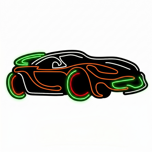 Sports Car LED Neon Sign Orange White Racing Neon Light Wall Decor for Bedroom Garage Game Room
