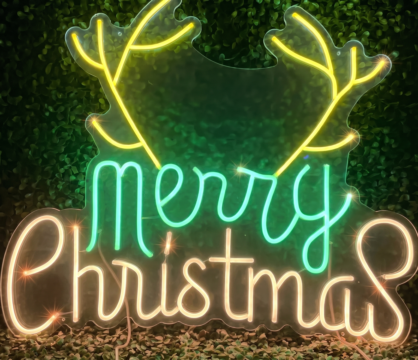 Merry Christmas LED Neon Sign with Reindeer Antlers Holiday Wall Decor Light