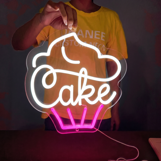 Cake LED Neon Sign Warm White Yellow Bakery Neon Light Wall Decor for Cafe Kitchen