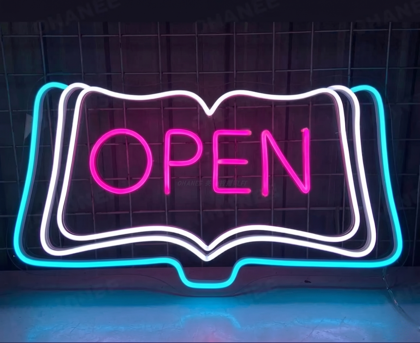 OPEN Book LED Neon Sign Pink White Blue Wall Decor for Shop Cafe Library Office
