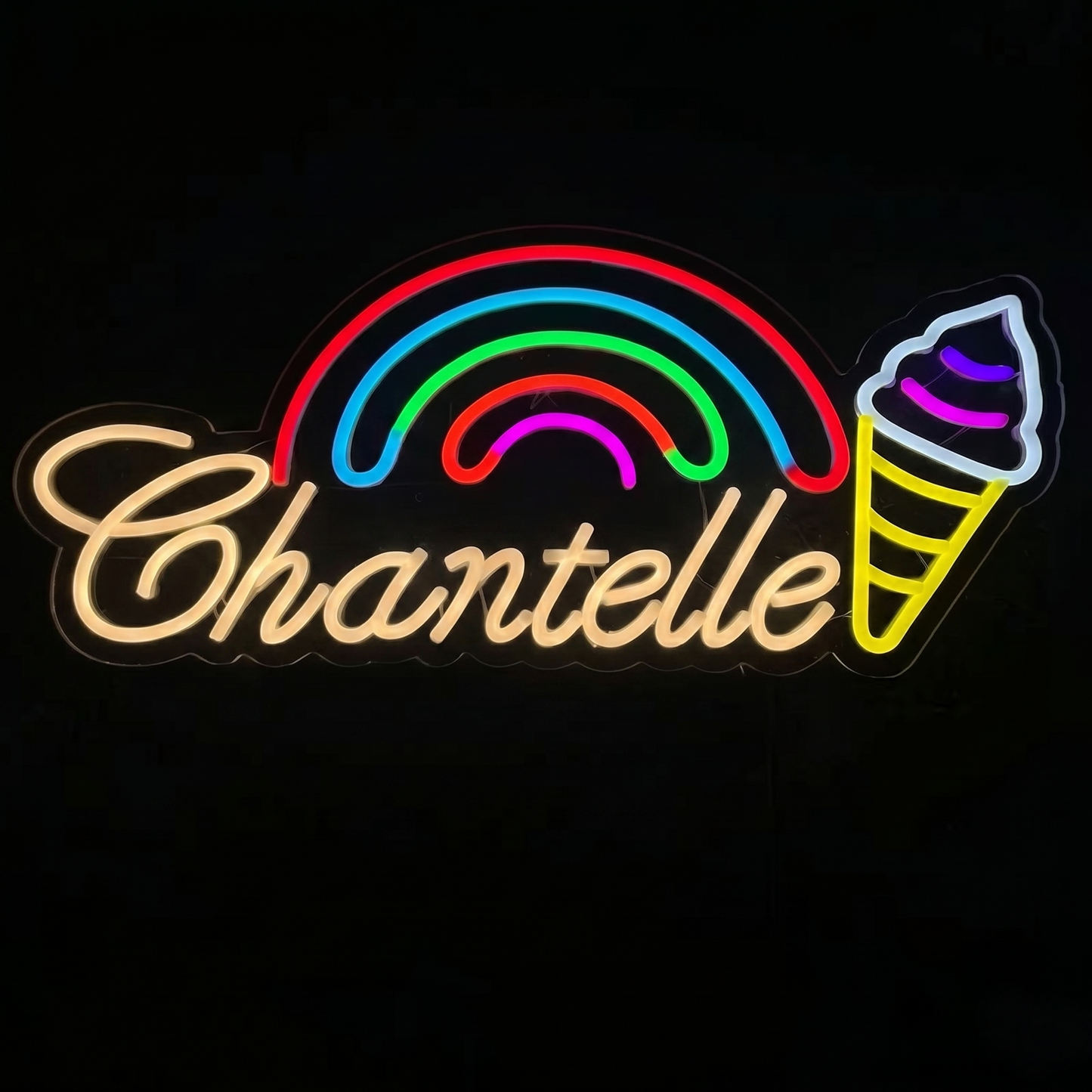 Custom Name Rainbow Ice Cream LED Neon Sign Personalized Neon Light Wall Decor for Kids Room Party Shop