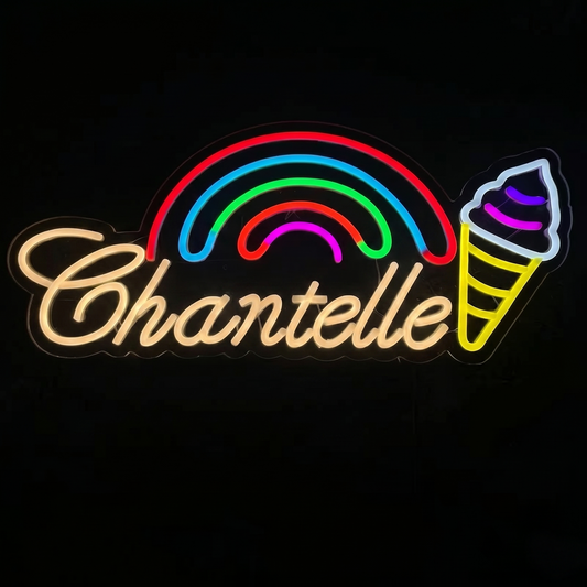 Custom Name Rainbow Ice Cream LED Neon Sign Personalized Neon Light Wall Decor for Kids Room Party Shop