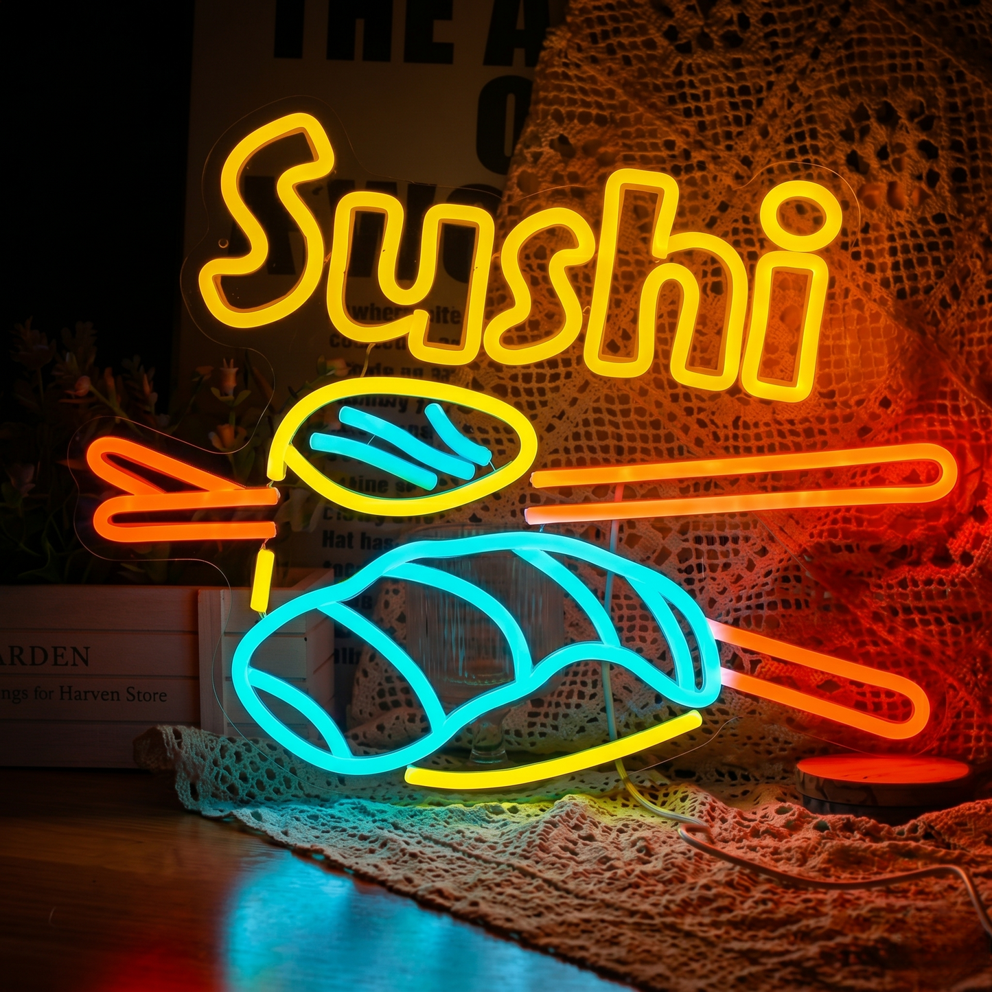 Sushi LED Neon Sign Orange Blue Japanese Food Neon Light Wall Decor for Restaurant Cafe Kitchen