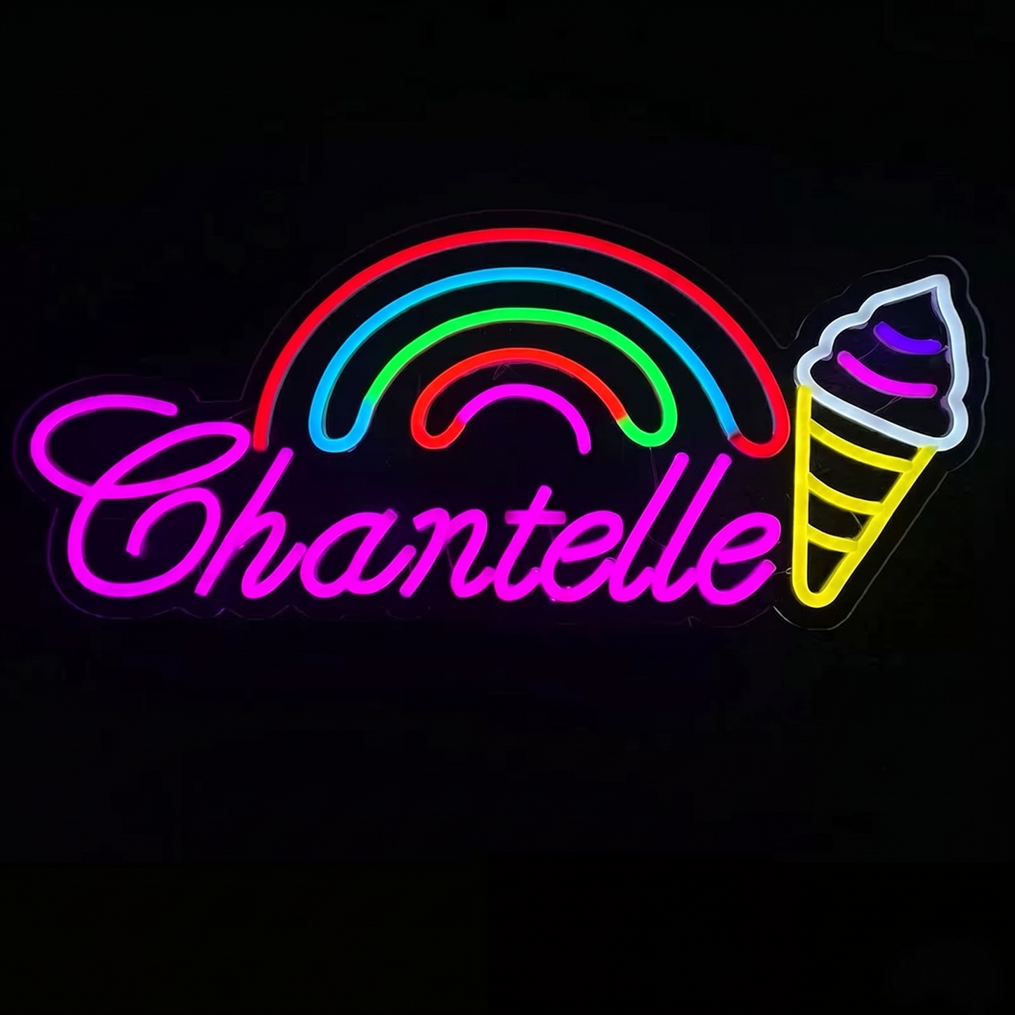 Custom Name Rainbow Ice Cream LED Neon Sign Personalized Neon Light Wall Decor for Kids Room Party Shop