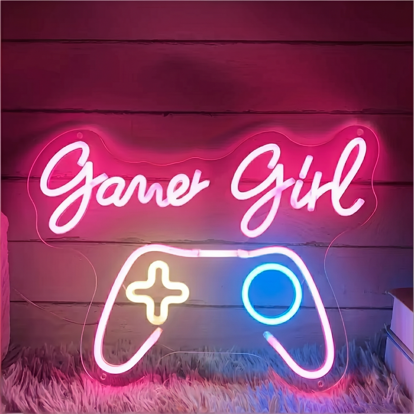 Gamer Girl LED Neon Sign Pink White Gaming Controller Neon Light Wall Decor for Game Room Bedroom