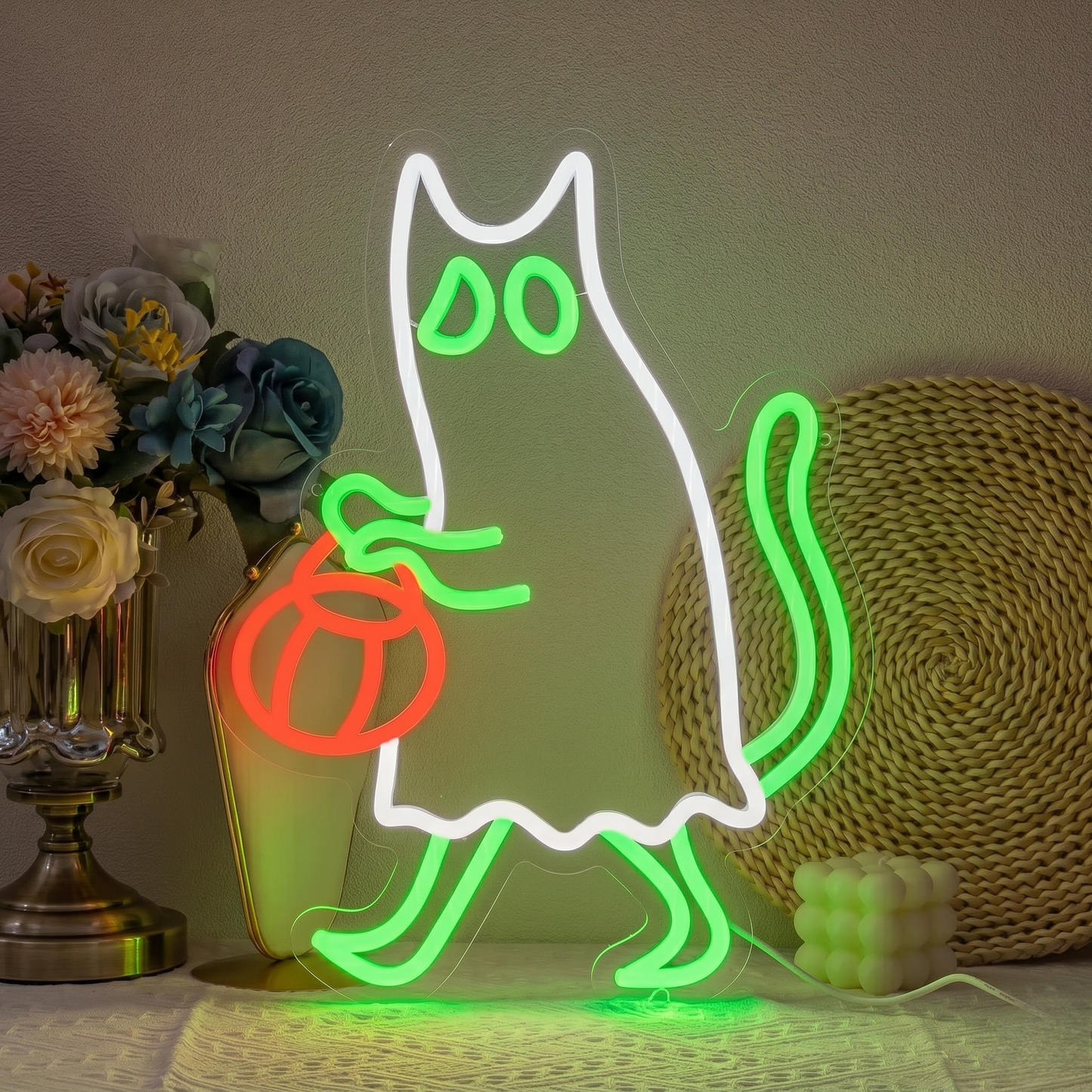 Halloween Ghost Cat LED Neon Sign Cute Black Cat Pumpkin Neon Light Wall Decor for Home Party Room