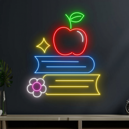 Apple Books LED Neon Sign Colorful Wall Decor for Classroom Office Study Room