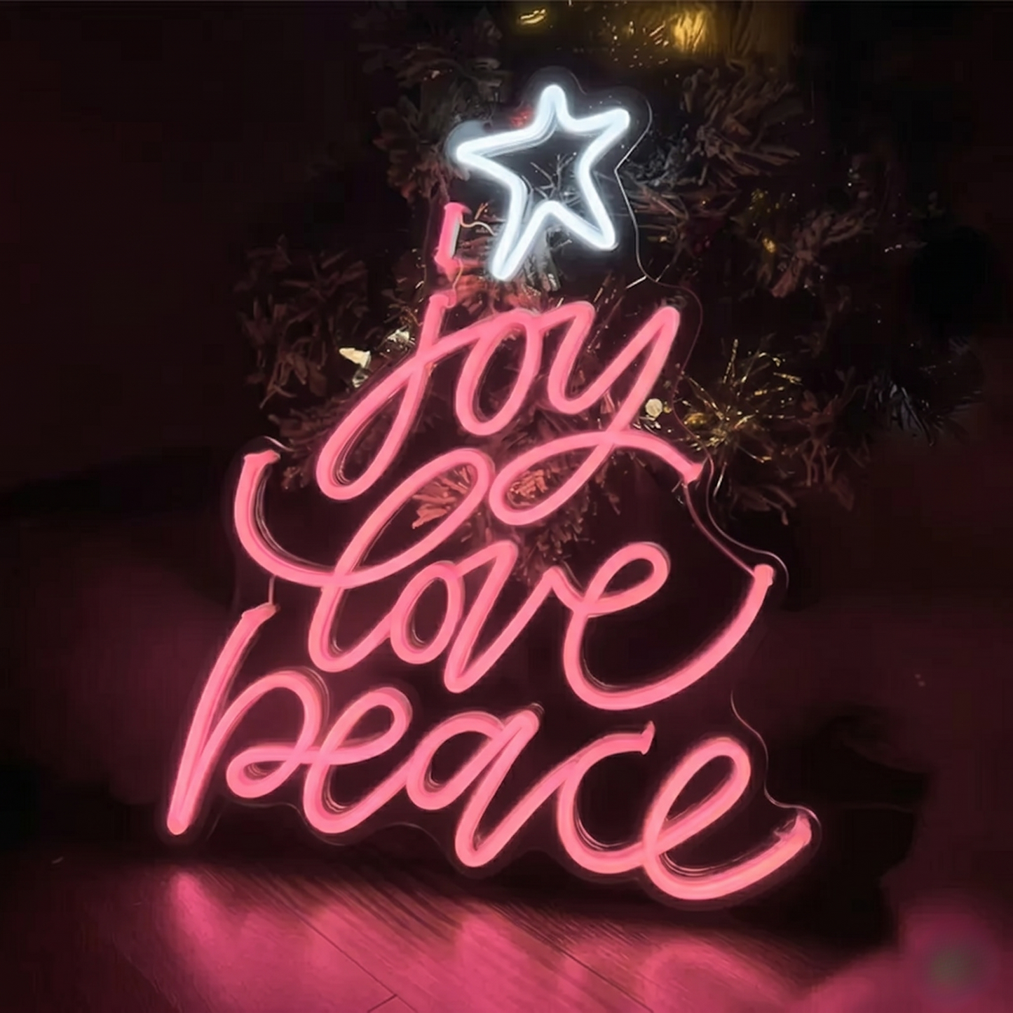 Joy Love Peace Christmas Tree LED Neon Sign Holiday Neon Light Wall Decor for Home Party Bedroom
