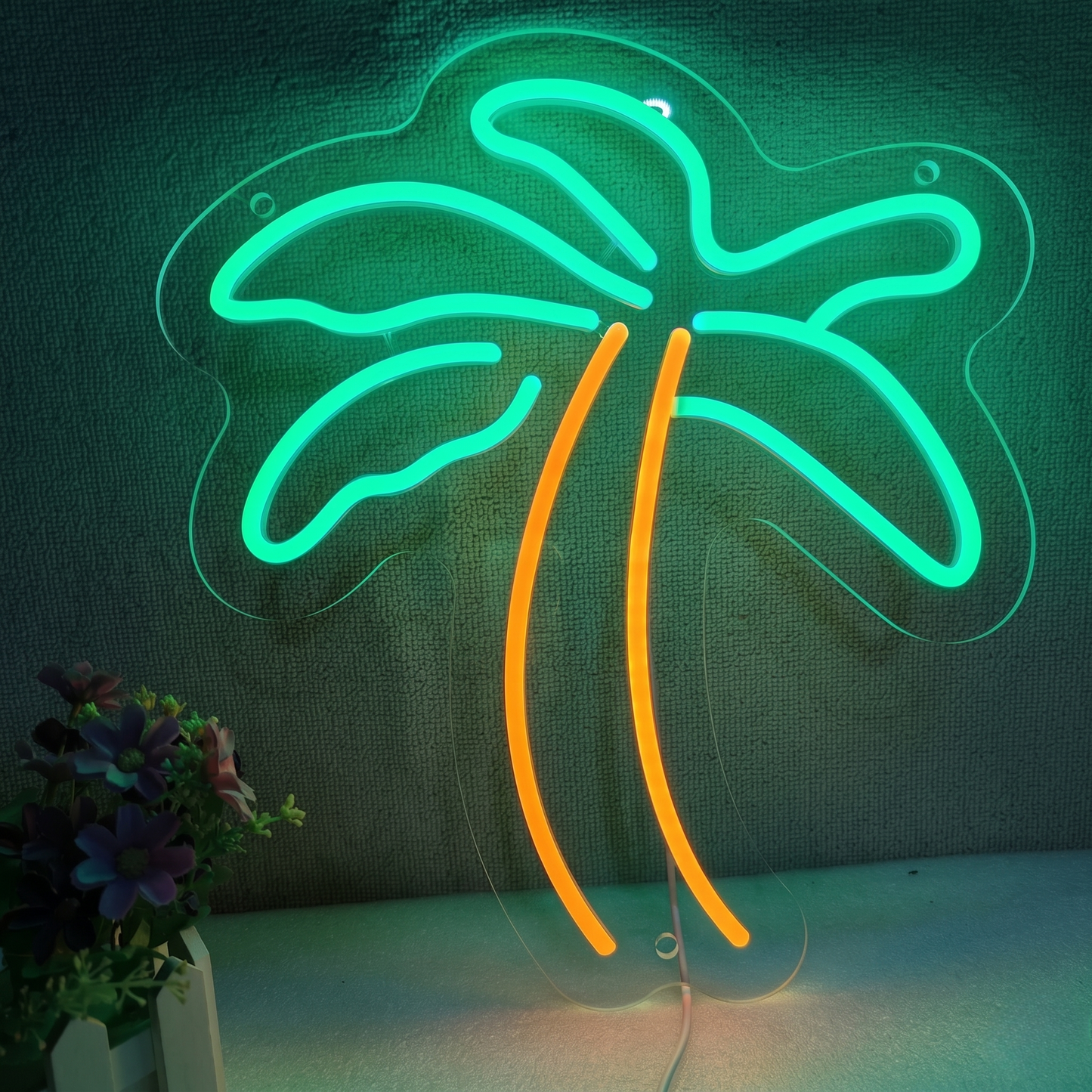 Palm Tree LED Neon Sign Green Orange Tropical Neon Light Wall Decor for Bar Bedroom Cafe