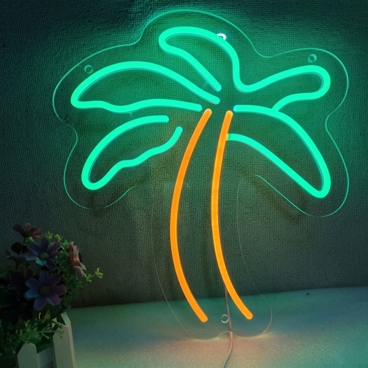 Palm Tree LED Neon Sign Green Orange Tropical Neon Light Wall Decor for Bar Bedroom Cafe