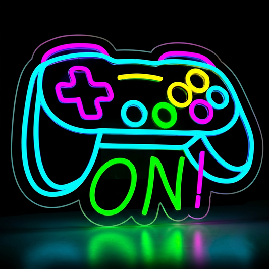 Game On LED Neon Sign Colorful Gaming Controller Neon Light Wall Decor for Game Room Bedroom